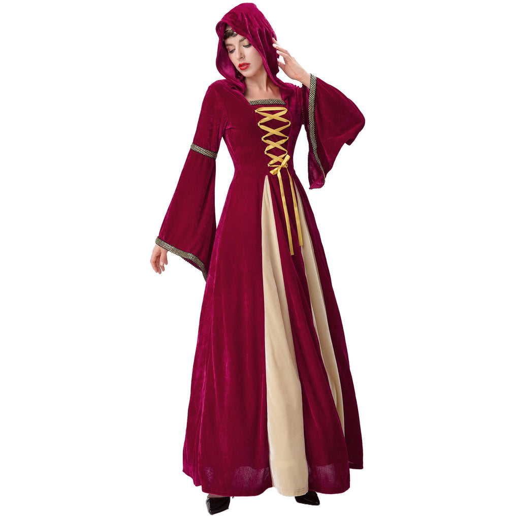 Women's Halloween Queen Court Dress – Dramatic Red Ballgown Costume, Sizes S–XXL