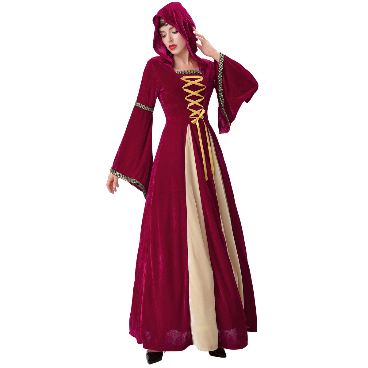 Women's Halloween Queen Court Dress – Dramatic Red Ballgown Costume, Sizes S–XXL