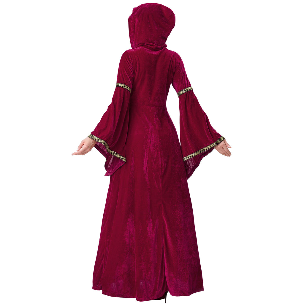 Women's Halloween Queen Court Dress – Dramatic Red Ballgown Costume, Sizes S–XXL