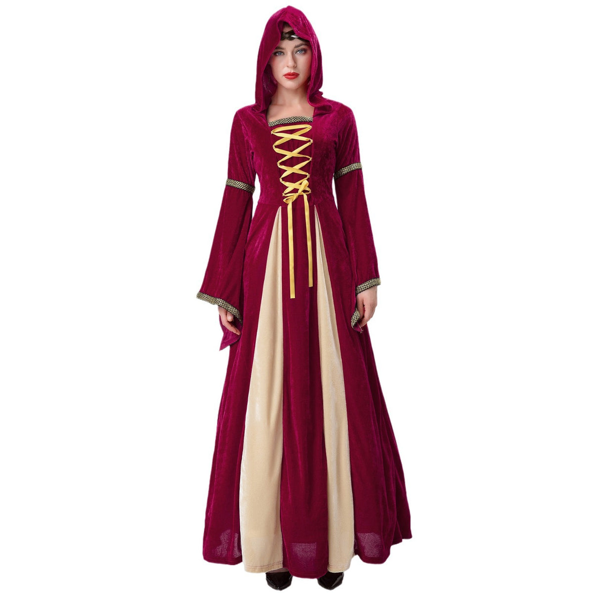 Women's Halloween Queen Court Dress – Dramatic Red Ballgown Costume, Sizes S–XXL