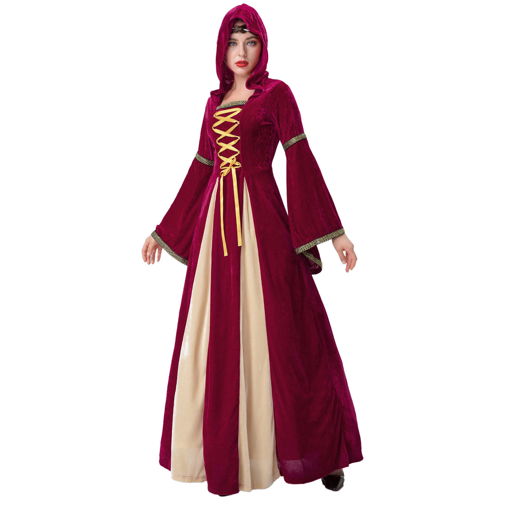 Women's Halloween Queen Court Dress – Dramatic Red Ballgown Costume, Sizes S–XXL