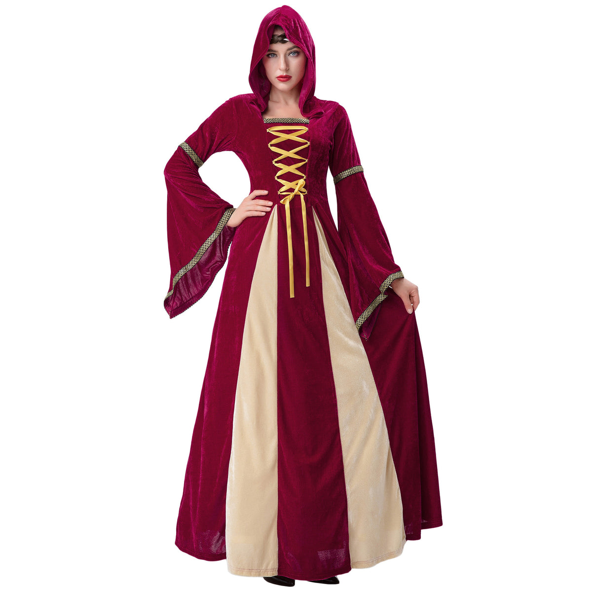Women's Halloween Queen Court Dress – Dramatic Red Ballgown Costume, Sizes S–XXL