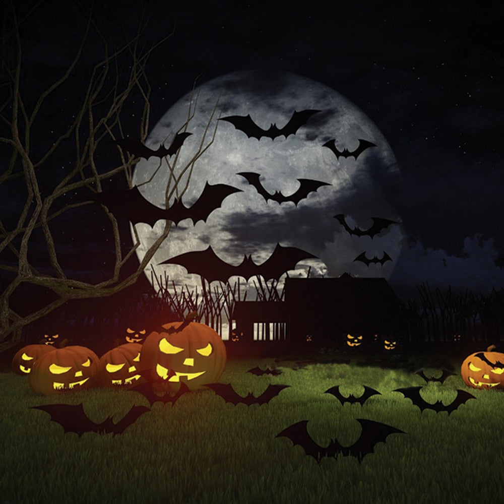 12pcs Halloween Decoration Black 3D DIY PVC Bat Wall Sticker Decal Home Halloween Decoration