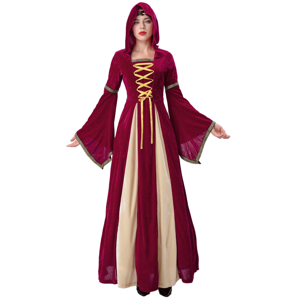 Women's Halloween Queen Court Dress – Dramatic Red Ballgown Costume, Sizes S–XXL