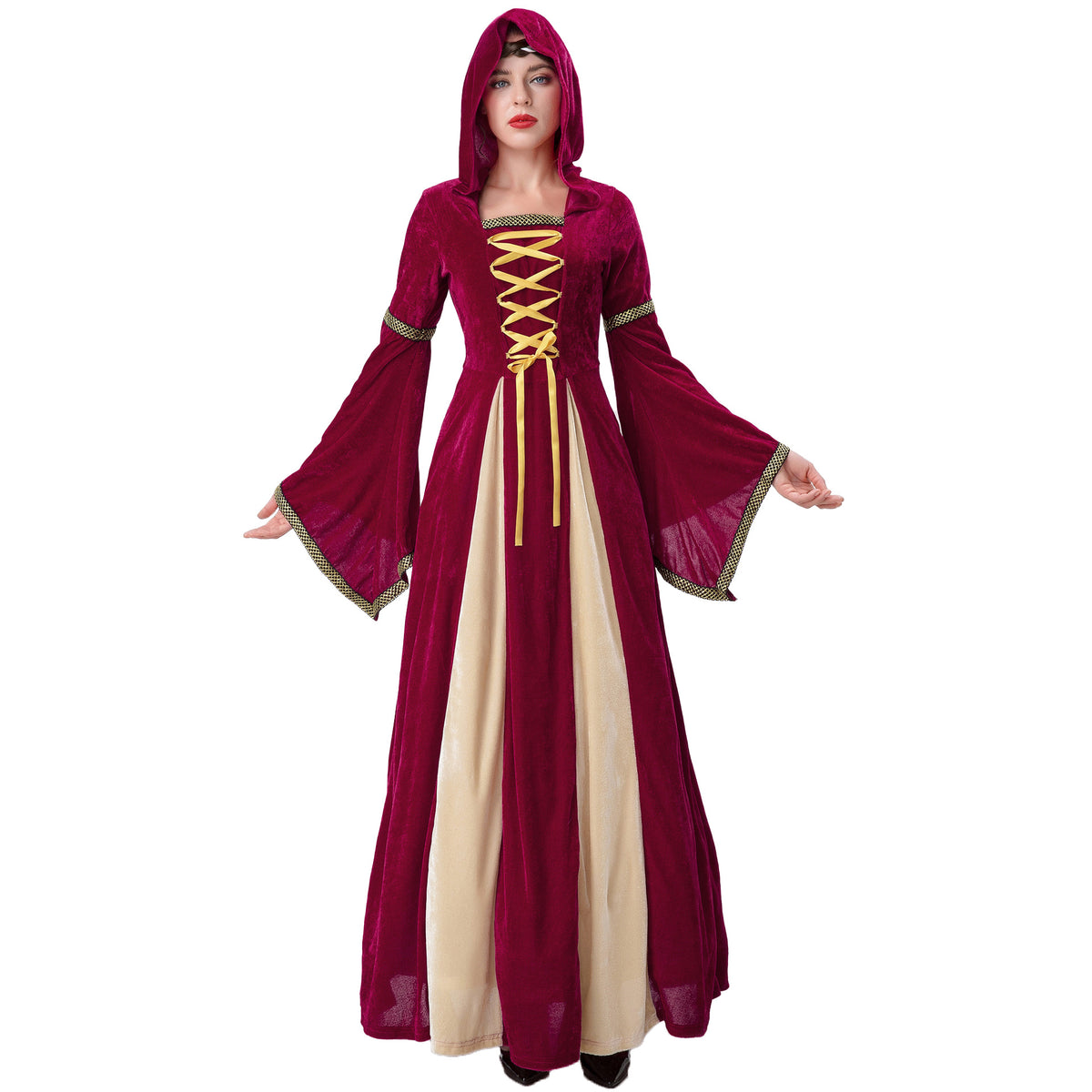 Women's Halloween Queen Court Dress – Dramatic Red Ballgown Costume, Sizes S–XXL